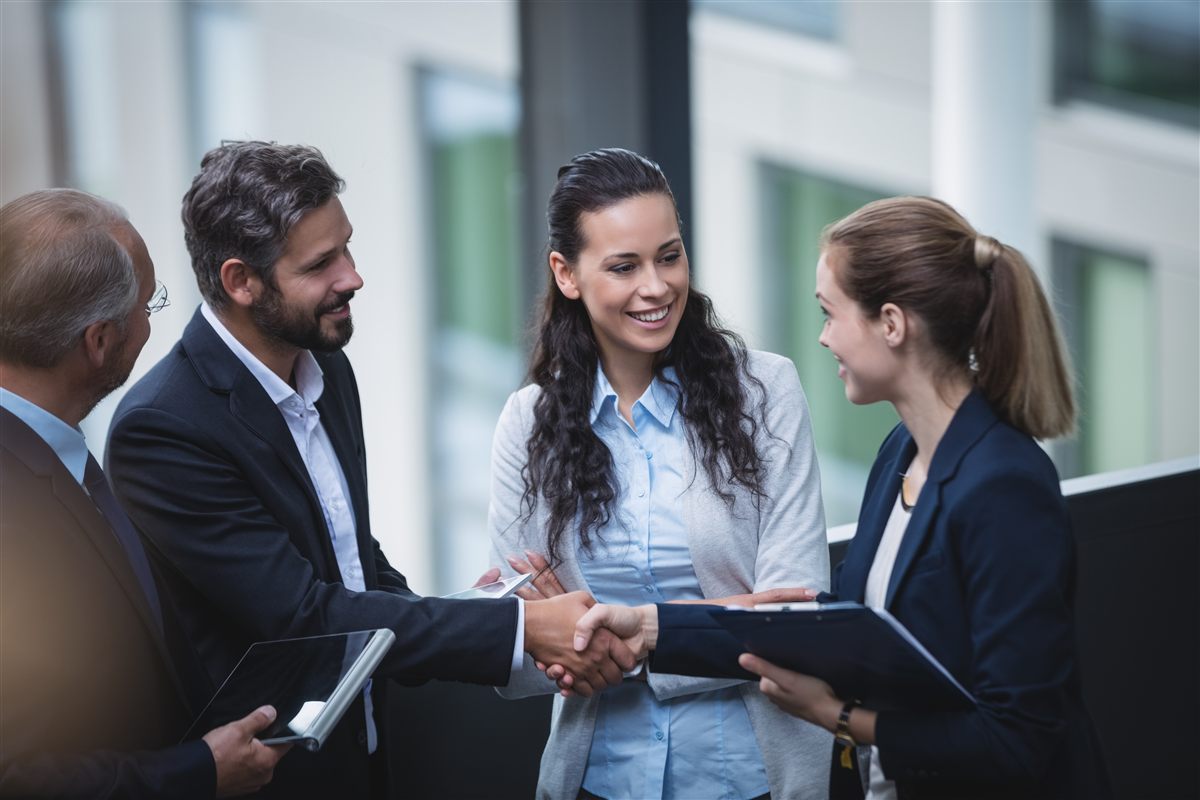 Auditree team members shaking hands with a client